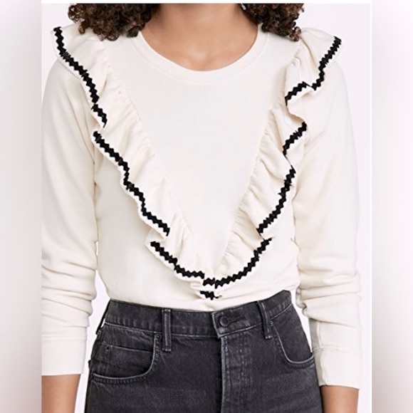NWT THE GREAT The Shrunken Ruffle Sweatshirt in Washed White - Picture 6 of 16
